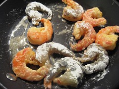 Pan frying shrimps