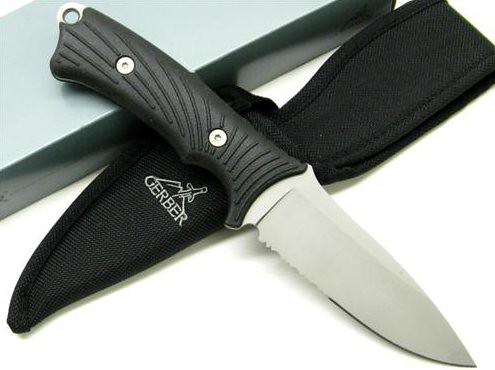 Gerber Big Rock Camp Knife 4.5" Serrated Edge Blade with Sheath