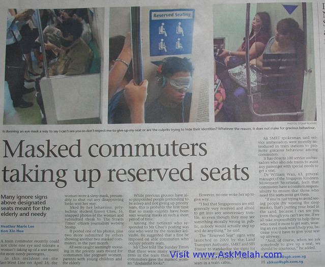Anti Social Behaviour masked MRT commuters Apr 24 2011