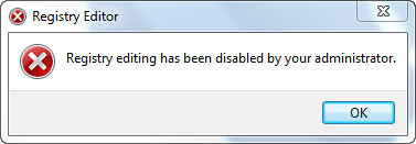 Registry editing has beed disabled by your administrator