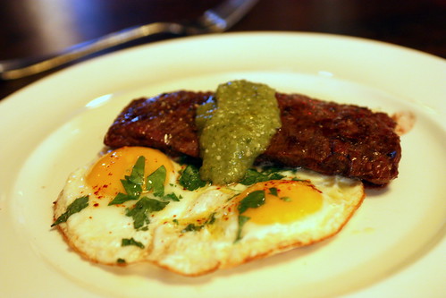 Chargrilled Skirt Steak with Green Sauce and Fried Eggs