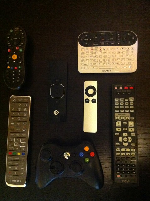 My new pile of 7 necessary remotes