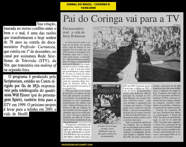 "Pai do Coringa vai para a TV" - Jornal do Brasil - 14/06/2000