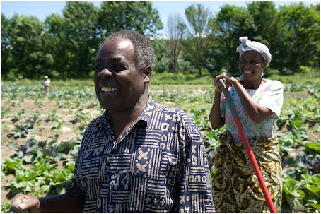 Clothilde Ntahomvukiye, 63 and Michele Mpambazi, 64 are married and farm together in the New Farms for New Americans project.  They were both born in Bujumburi, Burundi.  They have been farmers since they were children.  