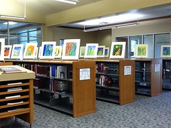 Low shelving used to display student art