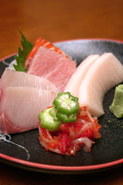Assorted Sashimi - o-toro, kanpachi, mekajiki, ika somen, salmon trout