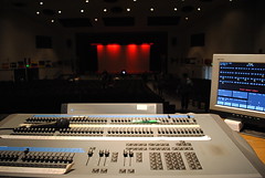 View from where I sit in the auditorium when controlling lights, behind the lighting control board.