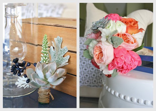 I absolutely love the mix of the coral navy and seafoam green blooms