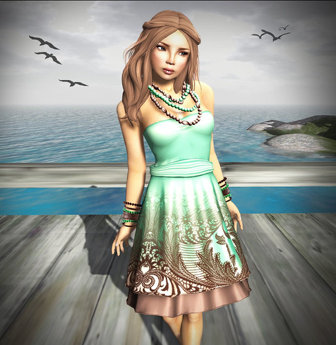 Culture Shock - IZZIE'S Summer Chiffon Dress & Pearl Jewelry Set green brown_002