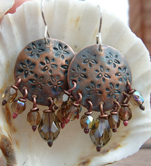 Stamped copper & Czech glass earings