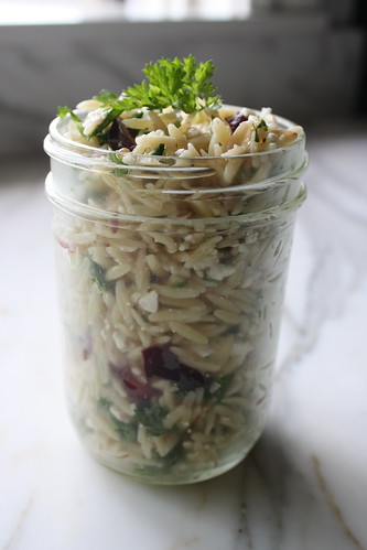 Orzo salad with cherries and feta