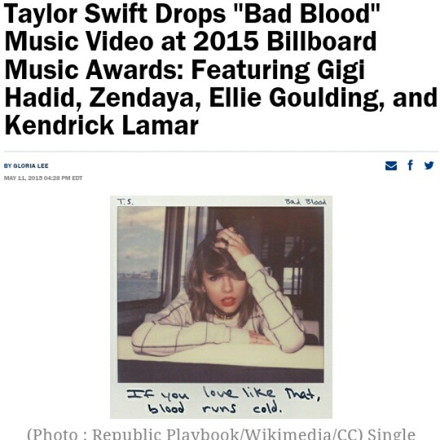 #TaylorSwift #badblood #gigihadid #kendricklamar #elliegoulding #zendaya #karliekloss #chdaily  read at http://www.christianitydaily.com/articles/3628/20150511/taylor-swift-s-bad-blood-music-video-features-10-celebrities.htm