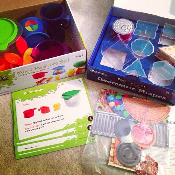 Excited our school order from Zulily arrived! A science set and geometric shapes! #homeschool