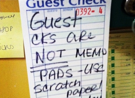 Guest cks are NOT memo pads. Use scratch paper!