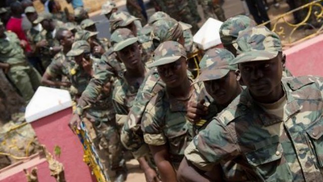 Members of the armed forces in the West African state of Guinea-Bissau. Reports indicated on April 13, 2012 that there had been another coup.