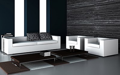 sala minimalista blanco y negro