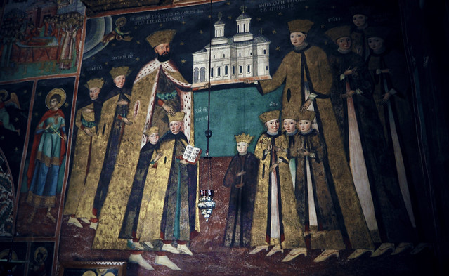 Constantin Brâncoveanu and family [mural from 1709 at Hurezi monastery]