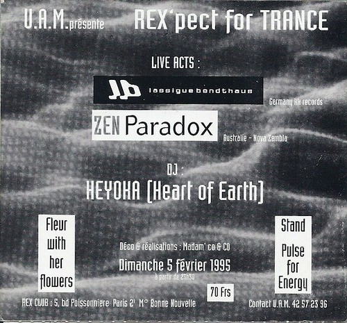 Patrice Heyoka - Flyer 05/02/1995 - UAM "Rex'pect for Trance" @ Rex Club (Paris) <a style="margin-left:10px; font-size:0.8em;" href="http://www.flickr.com/photos/110110699@N03/11325129523/" target="_blank">@flickr</a>