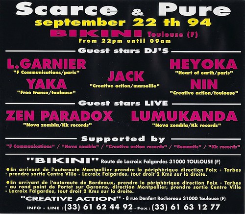 Patrice Heyoka - Flyer 22/09/1994 - Creative Action "Scare & Pure" @ Le Bikini (Toulouse) <a style="margin-left:10px; font-size:0.8em;" href="http://www.flickr.com/photos/110110699@N03/11308023695/" target="_blank">@flickr</a>