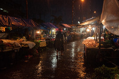 market in the rain