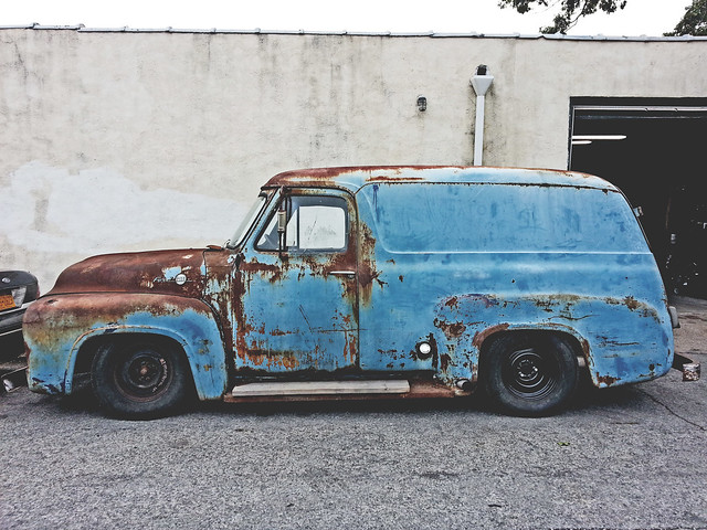 old blue classic ford strange car metal truck drive rusty pickup f100 covered rusted