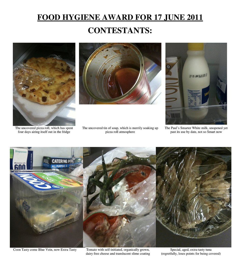 Food Hygiene Award Contestants: The pizza roll? The soup? The milk? The cheese? The tomato? The tuna?