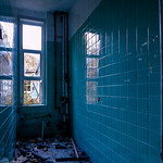 Blue tiled room at Mountain Ash Hospital