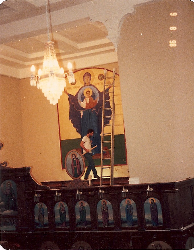 Fr. Gregory Phelan working on the iconostasis