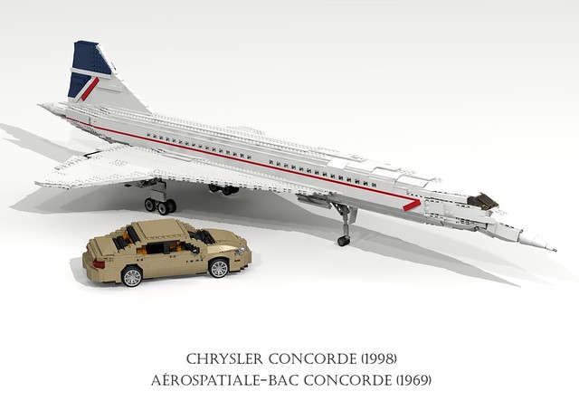 auto usa france 1969 car america plane airplane model lego render aircraft sonic aeroplane boom airline concorde sound barrier british passenger ba chrysler airways amc challenge fwd airliner lhs cad 79 lugnuts bac povray supersonic moc ldd aeronautical miniland aérospatiale anglofrench lego911 lugnutsgoeswingnuts