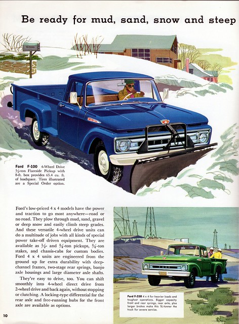ford wheel truck four drive 4x4 pickup f100 brochure 1961 f250 flareside