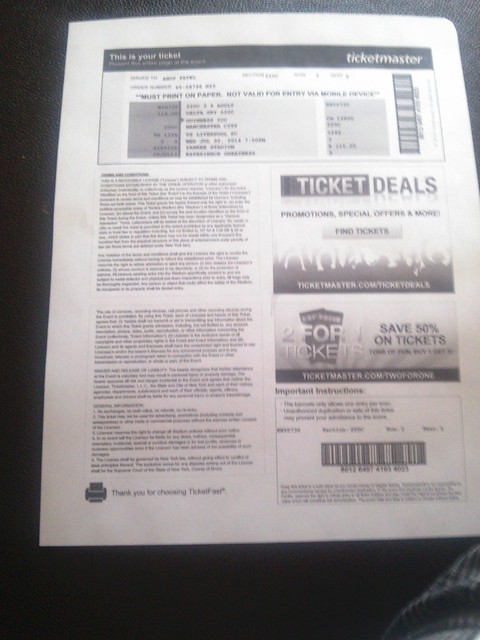 Ticket to the Liverpool Game!!!