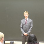 A student giving a presentation in Phillips Lecture Hall.