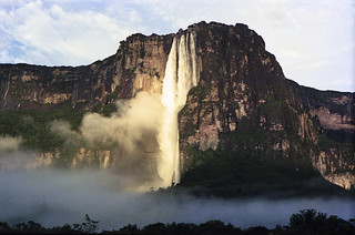 Venezuela, Guayana, Canaima National Park, View of Angel Falls at dawn