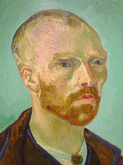 van Gogh, Self-Portrait Dedicated to Paul Gauguin, detail of head