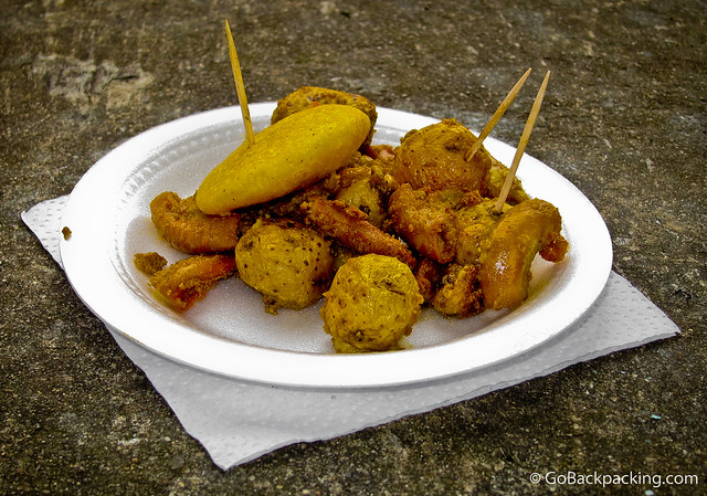 Chunchurria, potatoes and an arepa