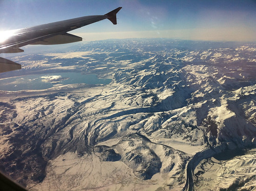 Flying over the Sierra Mountains en-route to Paris