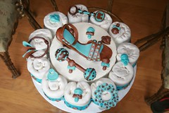 Blue and brown shoe baby shower cake top • <a style="font-size:0.8em;" href="http://www.flickr.com/photos/60584691@N02/5525356582/" target="_blank">View on Flickr</a>