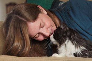 Woman with her adopted cat