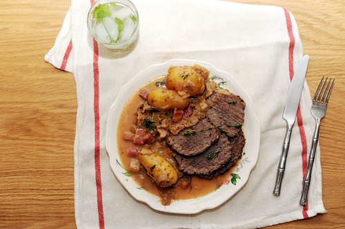 brisket with rhubarb and honey