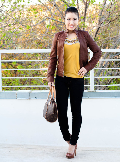 express quilted faux leather jacket j. crew embellished mustard tank j. brand 10 skinny jeans aldo whitsey louis vuitton ellipse