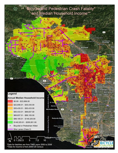 LACBC's map of bike and pedestrian crashes and median income