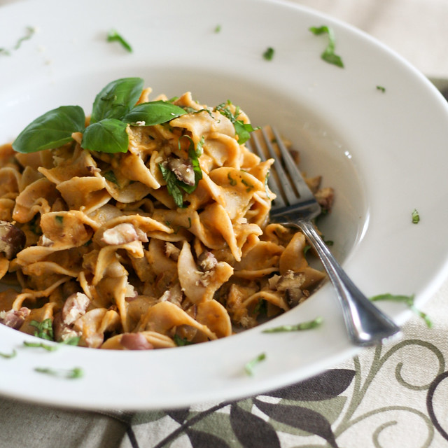 A plate of Creamy Pumpkin and Chestnut Pasta