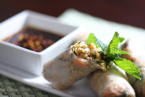 Minted Quinoa Spring Rolls with Toasted Cashews and Tahini