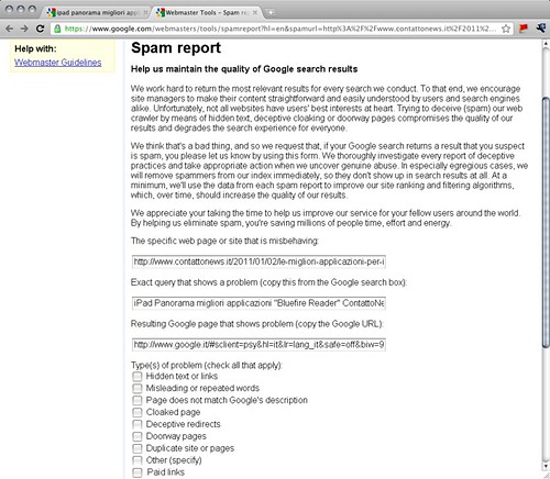 Google search - Spam report