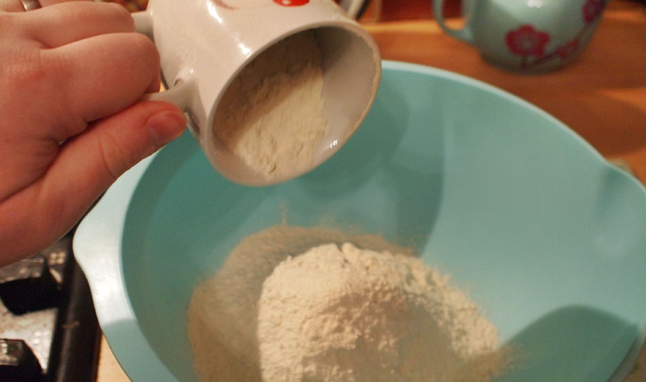 Step 1: Add flour to a bowl