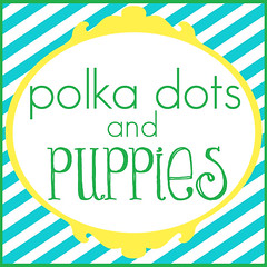 polka dots and puppies turq striped button 3x3inch