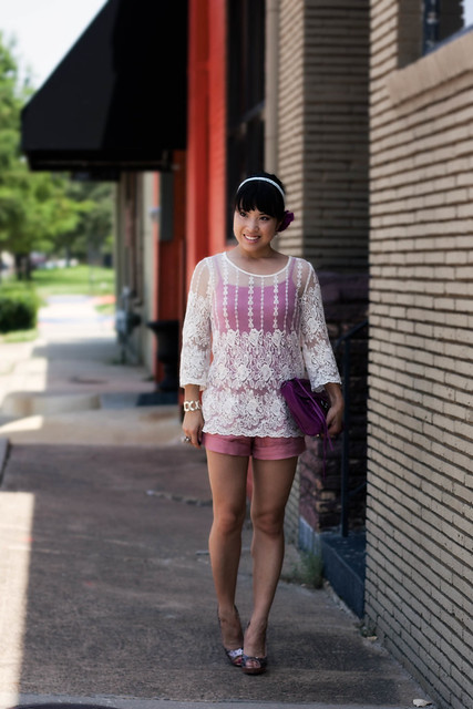 forever 21 lace brocade top forever 21 pink woven shorts menbur comerre glitter pumps rebecca minkoff convertbile magenta mac clutch pink tank top sproos sprooshop pearls of wisdom stretch headband sproos purple chiffon flower clip
