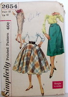 Simplicity 2654 Vintage 50s Skirt Set Pattern Waist 32 Hip 42