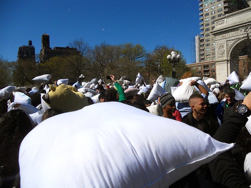 NYC Pillow Fight 4 • <a style="font-size:0.8em;" href="http://www.flickr.com/photos/67633876@N04/7056720205/" target="_blank">View on Flickr</a>