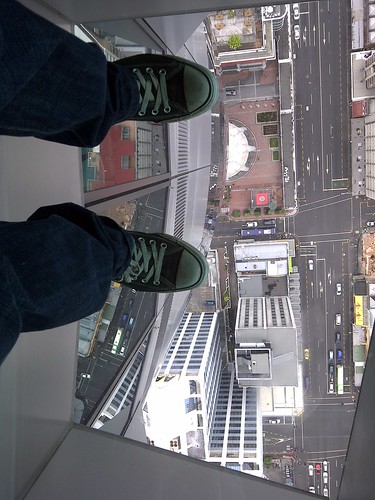 The glass floor in the skytower, Auckland